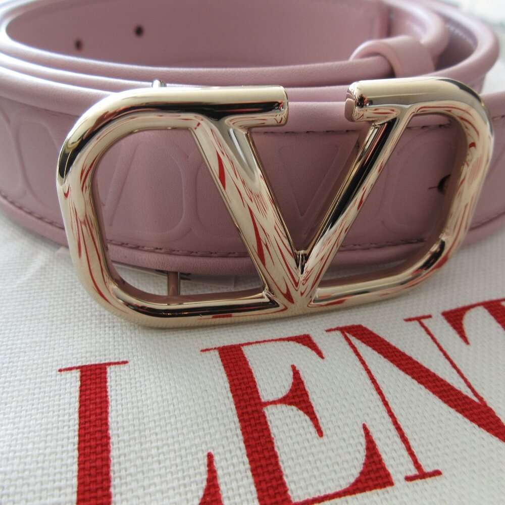 NEW Valentino Garavani V Logo Leather belt Water Lilac 90 36